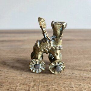 Vintage/Antique Indian Brass Camel/Horse with Rider on Moving Wheels.